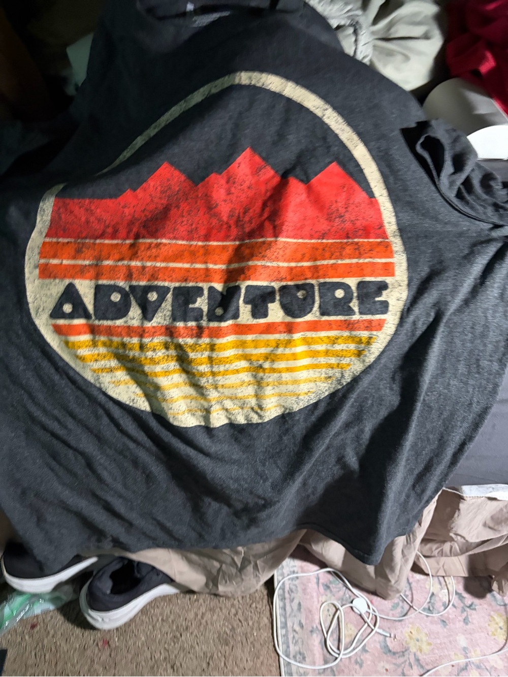 MAD Engine Charcoal Tee with Red, Orange & Yellow 'Adventure' Graphic